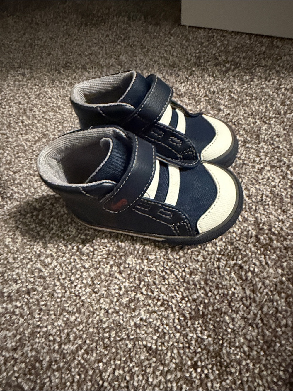 See Kai Run Navy and White Velcro Baby Walker Sneakers